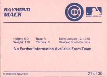 1989 Star Wytheville Cubs #21 Raymond Mack Back