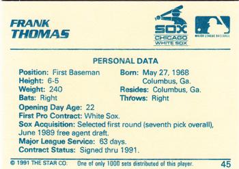 1991 Star The Future #45 Frank Thomas Back