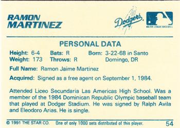1991 Star The Future #54 Ramon Martinez Back