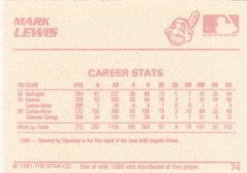 1991 Star The Future #74 Mark Lewis Back
