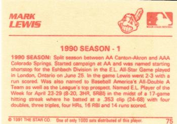 1991 Star The Future #75 Mark Lewis Back