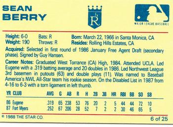 1988 Star Baseball City Royals #6 Sean Berry Back