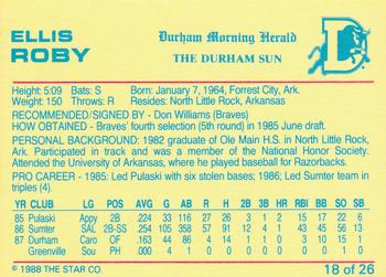 1988 Star Durham Bulls Orange Border #18 Ellis Roby Back