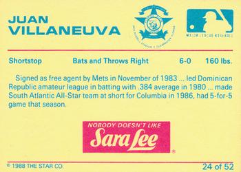 1988 Star Florida State League All-Stars #24 Juan Villanueva Back
