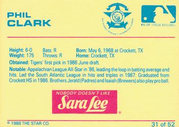 1988 Star Florida State League All-Stars #31 Phil Clark Back
