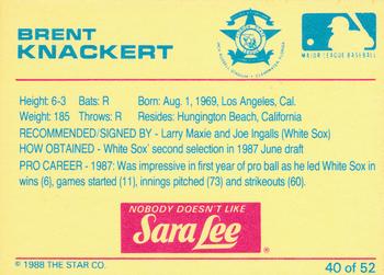 1988 Star Florida State League All-Stars #40 Brent Knackert Back