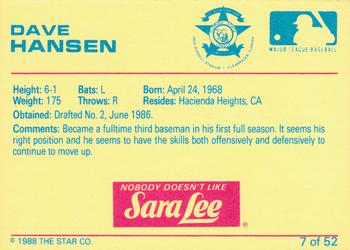 1988 Star Florida State League All-Stars #7 Dave Hansen Back
