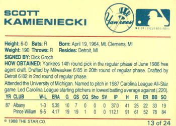 1988 Star Ft. Lauderdale Yankees #13 Scott Kamieniecki Back