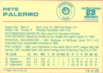 1988 Star Hagerstown Suns #16 Pete Palermo Back