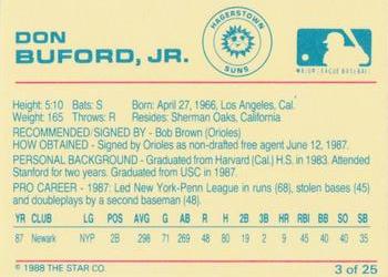 1988 Star Hagerstown Suns #3 Don Buford Jr. Back