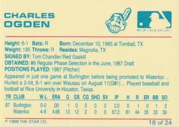1988 Star Kinston Indians #18 Charles Ogden Back