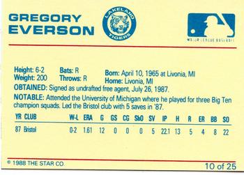 1988 Star Lakeland Tigers #10 Gregory Everson Back