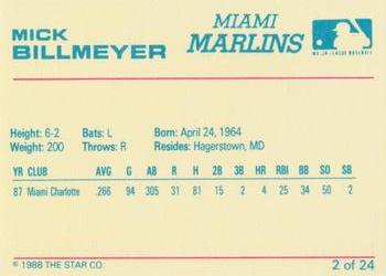 1988 Star Miami Marlins #2 Mick Billmeyer Back