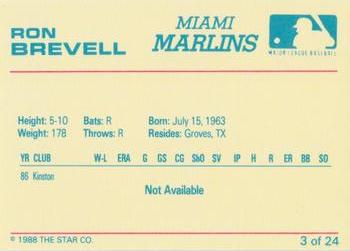 1988 Star Miami Marlins #3 Ron Brevell Back