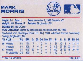 1988 Star Prince William Yankees #16 Mark Marris Back