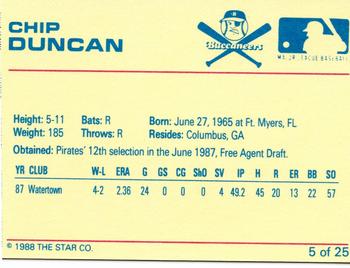 1988 Star Salem Buccaneers #5 Chip Duncan Back