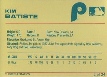 1988 Star Spartanburg Phillies #2 Kim Batiste Back