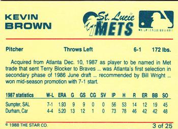 1988 Star St. Lucie Mets #3 Kevin Brown Back