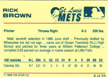 1988 Star St. Lucie Mets #4 Rick Brown Back