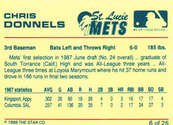 1988 Star St. Lucie Mets #6 Chris Donnels Back