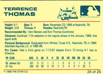 1988 Star St. Petersburg Cardinals #24 Terrence Thomas Back