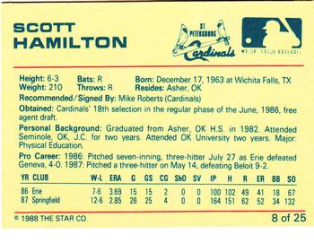 1988 Star St. Petersburg Cardinals #8 Scott Hamilton Back