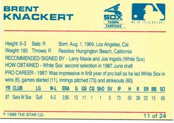 1988 Star Tampa Tarpons #11 Brent Knackert Back