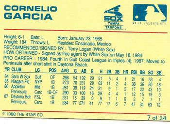 1988 Star Tampa Tarpons #7 Cornelio Garcia Back