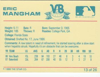 1988 Star Vero Beach Dodgers #13 Eric Mangham Back