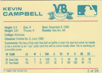 1988 Star Vero Beach Dodgers #2 Kevin Campbell Back