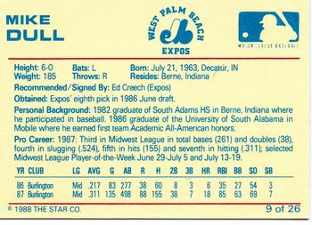 1988 Star West Palm Beach Expos #9 Mike Dull Back