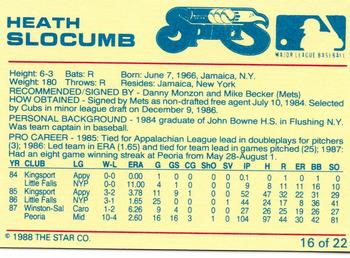 1988 Star Winston-Salem Spirits #16 Heath Slocumb Back