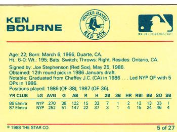 1988 Star Winter Haven Red Sox #5 Ken Bourne Back