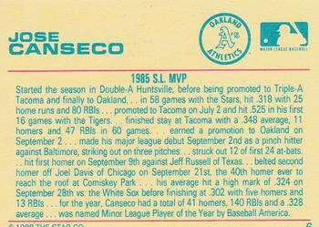 1989 Star Jose Canseco #6 Jose Canseco Back