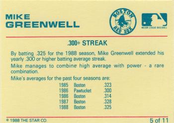 1989 Star Mike Greenwell Purple #5 Mike Greenwell Back