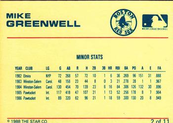 1989 Star Mike Greenwell Red #2 Mike Greenwell  Back