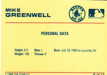 1989 Star Mike Greenwell Red #9 Mike Greenwell Back
