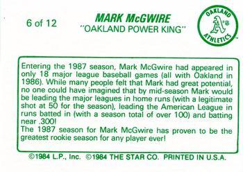 1988 Star Mark McGwire (Yellow) #6 Mark McGwire  Back