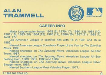 1989 Star Alan Trammell #9 Alan Trammell Back