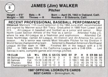 1987 Best Chattanooga Lookouts #5 James Walker Back