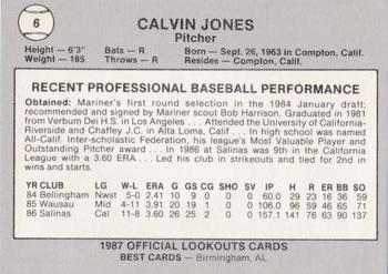 1987 Best Chattanooga Lookouts #6 Calvin Jones Back
