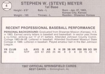 1987 Best Springfield Cardinals #4 Stephen W. Meyer Back
