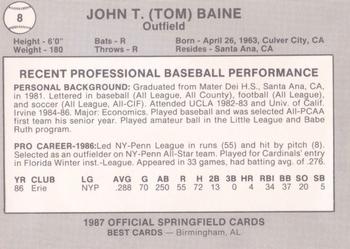 1987 Best Springfield Cardinals #8 John T. Baine Back