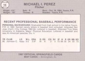 1987 Best Springfield Cardinals #15 Mike Perez Back
