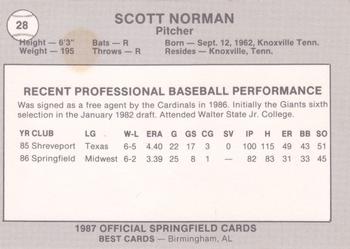1987 Best Springfield Cardinals #28 Scott Norman Back