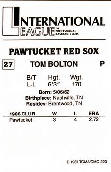 1987 TCMA Pawtucket Red Sox #27 Tom Bolton Back