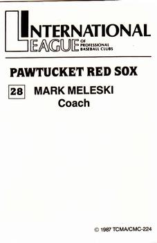 1987 TCMA Pawtucket Red Sox #28 Mark Meleski Back