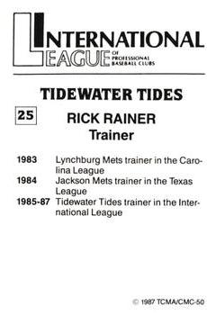 1987 TCMA Tidewater Tides #25 Rick Rainer Back