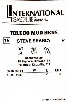 1987 TCMA Toledo Mud Hens #16 Steve Searcy Back