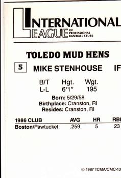1987 TCMA Toledo Mud Hens #5 Mike Stenhouse Back